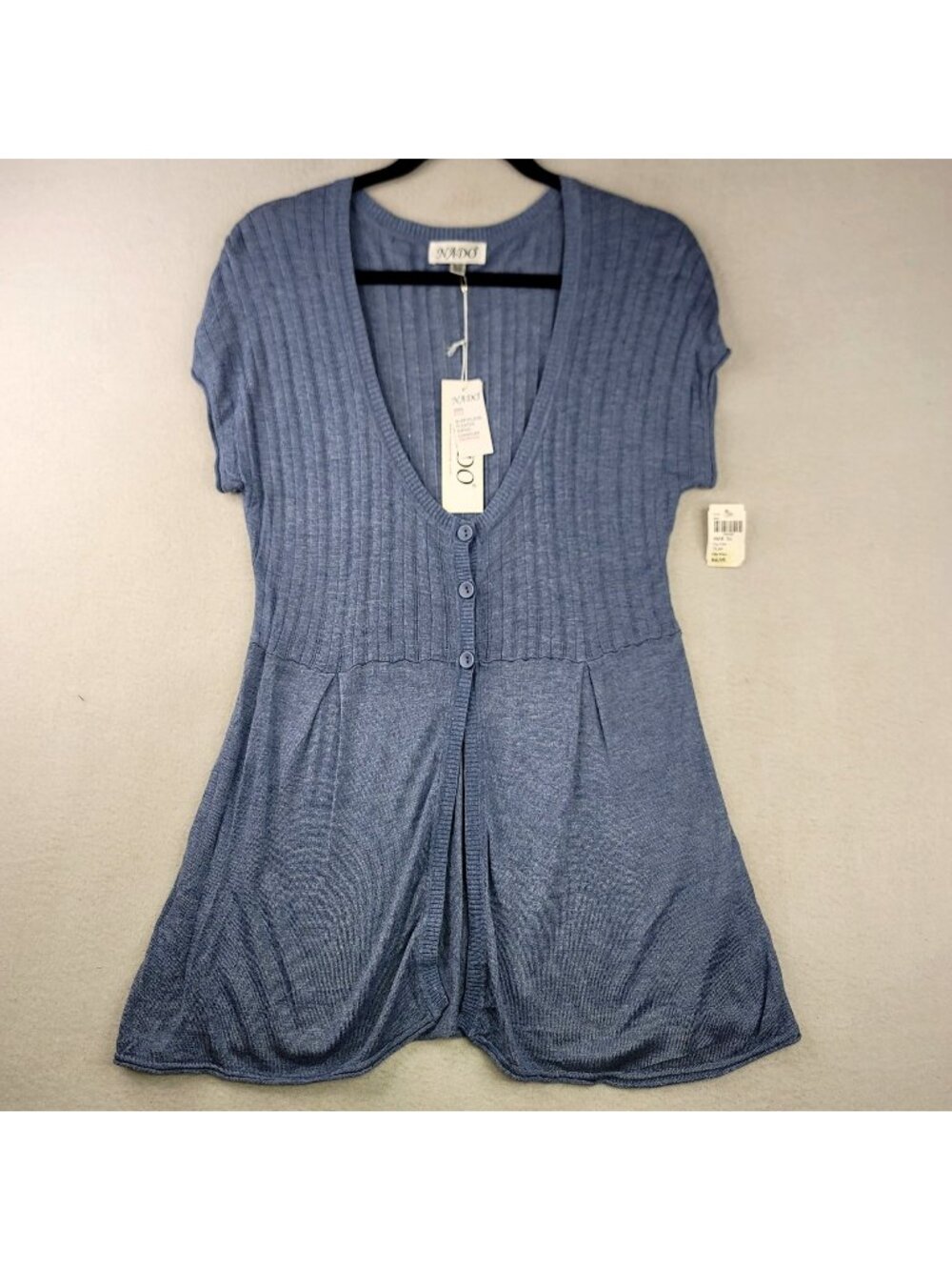 Nado Pleated Swing Cardigan XL Blue Ribbed Knit Y2k Romantic Coquette Feminine